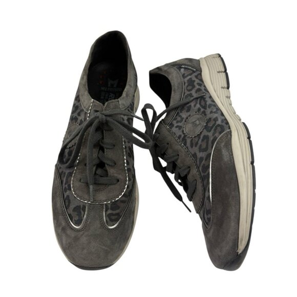 *Mephisto Runnoff Yael Leopard Pring Leather Sneakers Womens 10.5 Gray Comfort - Picture 3 of 11